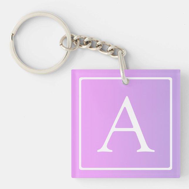 Porte-clefs Simple Monogramme | Dégradé Rose/Violet Subtil (Devant)