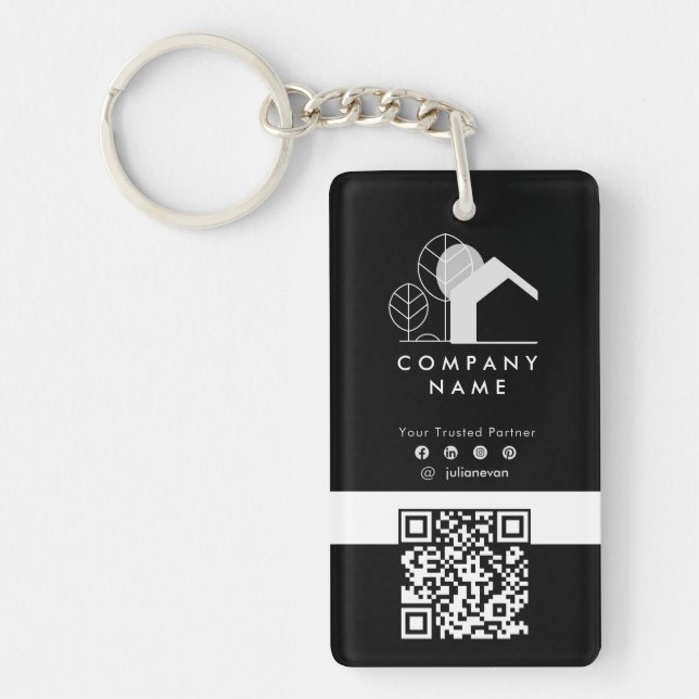 Porte-clefs Simple Real Estate Company Code Qr noir et blanc (Devant)