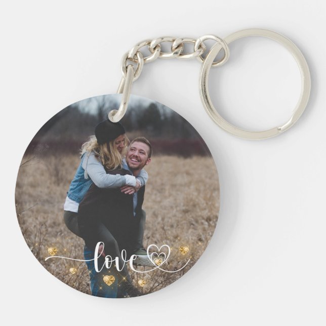 Porte-clefs Simple Une Photo Script Moderne Aimer Bijoux Coeur (Dos)