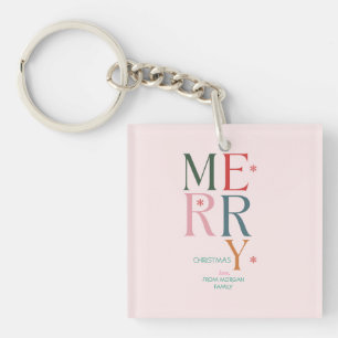 Porte-clefs Simplement Joyeux Noël Rose Coloré