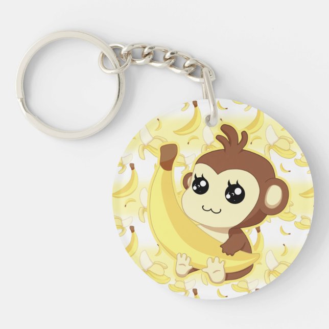 Porte-clefs Singe mignon de Kawaii tenant la banane (Devant)