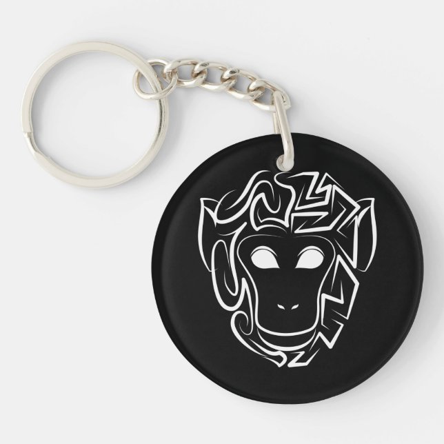 Porte-clefs Singe tribal noir et blanc (Devant)
