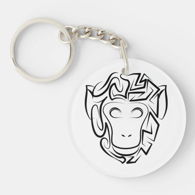 Porte-clefs Singe tribal noir et blanc (Devant)