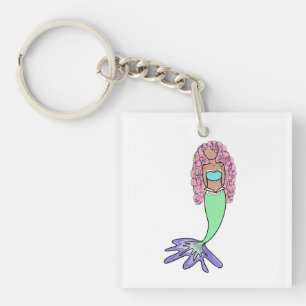 Porte-clefs sirène arc-en-ciel rose bleu violet vert noir bouc