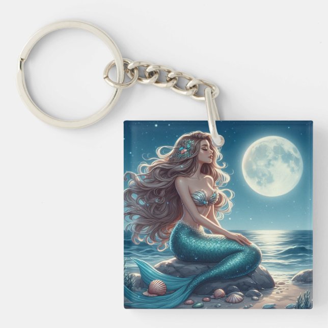 Porte-clefs Sirène sur la plage la nuit (Devant)