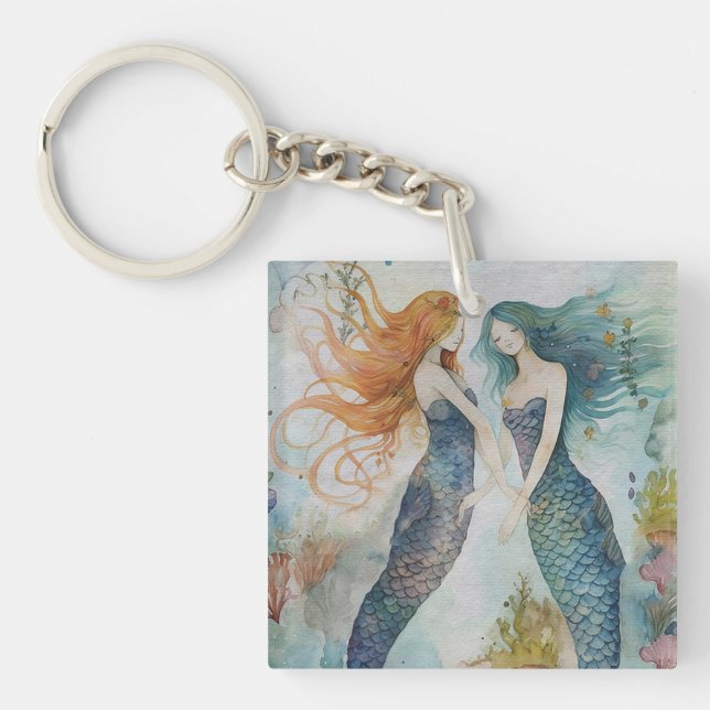 Porte-clefs Sirènes à l'aquarelle (Devant)