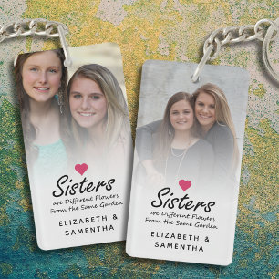 Porte-clefs Sisters Script Citation Hot Pink Heart Photo Keeps