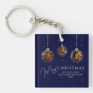 Porte-clefs Six Photo Navy Et Silver Christmas