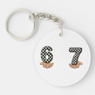 Porte-clefs Six Seven Noir Blanc À Damier Brain Rot