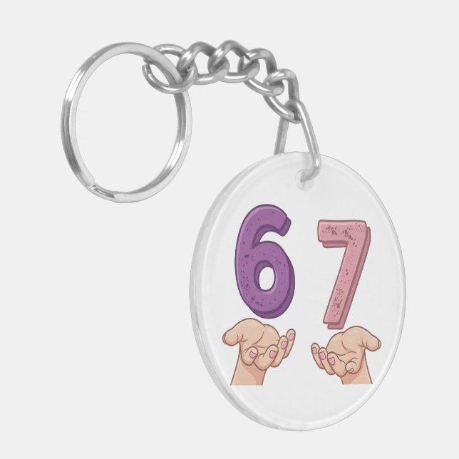 Porte-clefs Six Seven Pink Purple Brain Rot (Devant gauche)