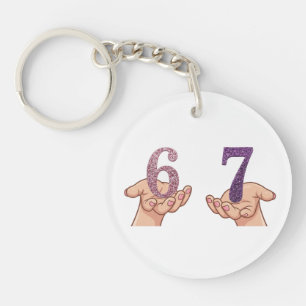 Porte-clefs Six Seven Rose Violet Paillettes Cerveau Pourri