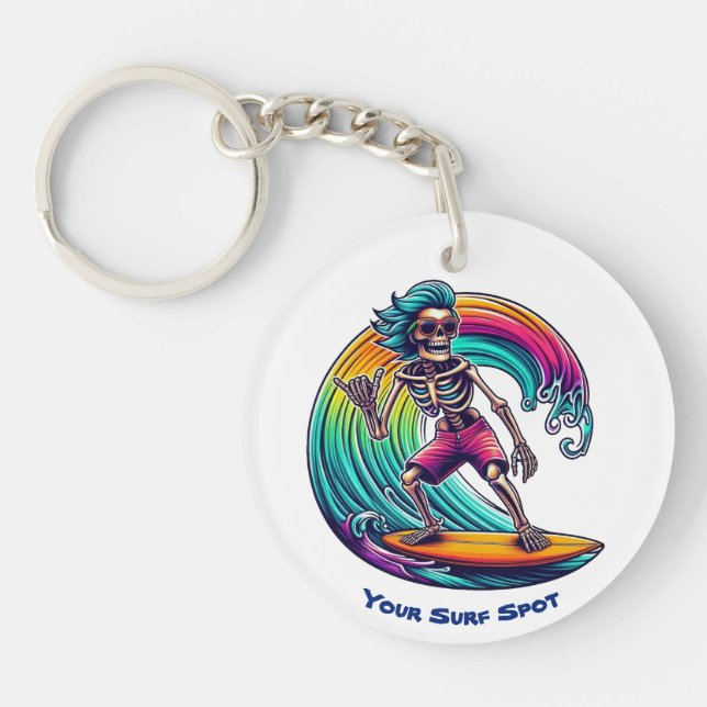 Porte-clefs Skeleton Surfer En Vague (Devant)