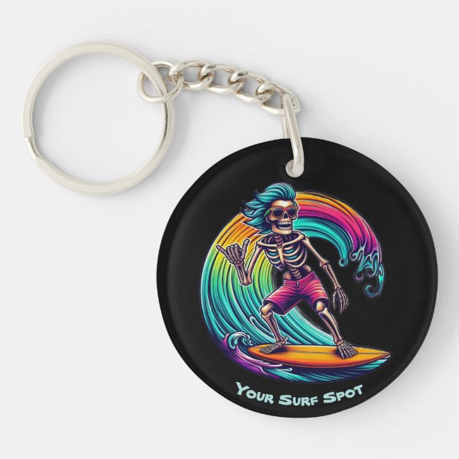 Porte-clefs Skeleton Surfer En Vague (Devant)