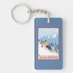 Porte-clefs Skieur de neige de Downhhill - montagne en