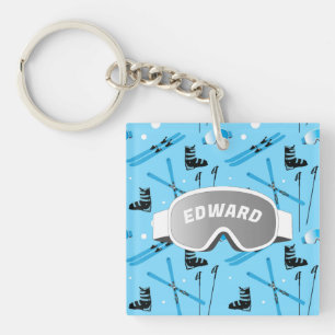 Porte-clefs Skieur Thème Ski Personnalisé Bleu