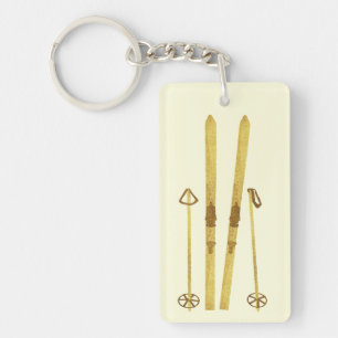Porte-clefs Skis Et Poles D'Or   Crème d'illustration Retro Sk