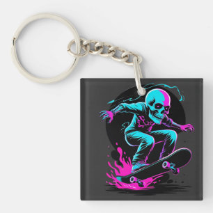Porte-clefs Skull Neon Skateboard Art - Edgy Skate Design