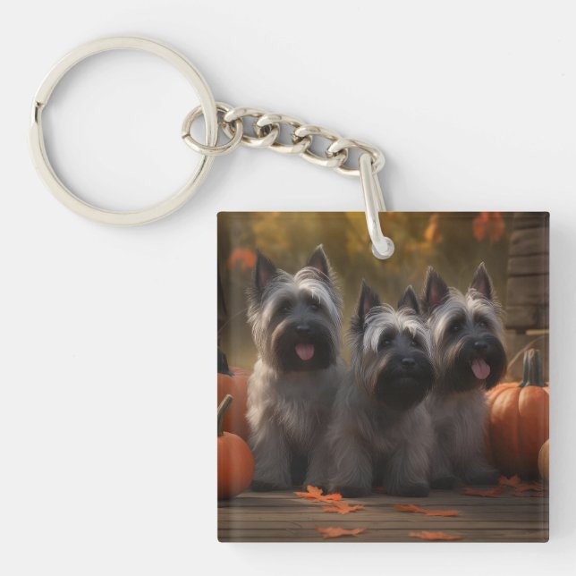 Porte-clefs Skye Terrier Chiot Automne Citrouille délice (Devant)