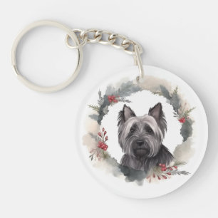 Porte-clefs Skye Terrier Fête de Noël Wreath Pup