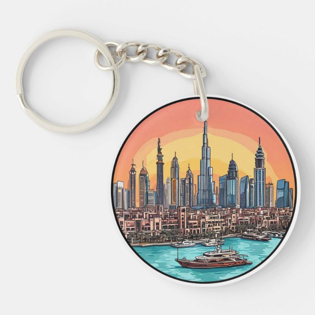 Porte-clefs Skyline de Dubaï City avec gratte-ciel (Devant)