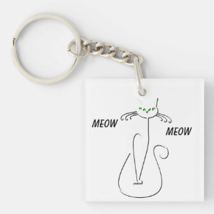 Porte-clefs Slinky Black Cat Meow Meow Texte Personnalisé Yeux