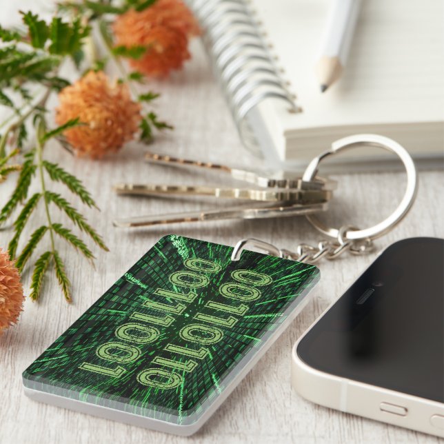 Porte-clefs SlipperyJoe's 69 code binaire vert vibrant calcul (Devant droit)