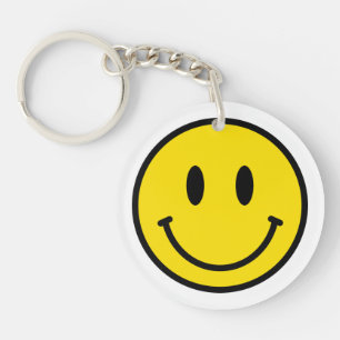Porte-clefs Smile Face Emoji Jaune Noir Blanc Joyeux Amusant