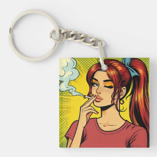 Porte-clefs Smoking lovers | Pop art | Girl Stoner | Cigarette