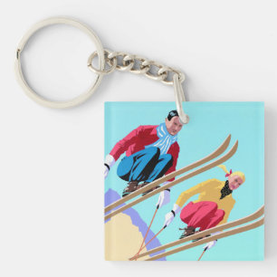 Porte-clefs Snow Ski Jumping Art Vintage