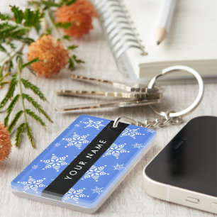 Porte-clefs Snowflakes blanc, Bleu, Votre nom, Personnaliser