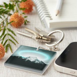 Porte-clefs Snowy mountain mysterious blue neon light