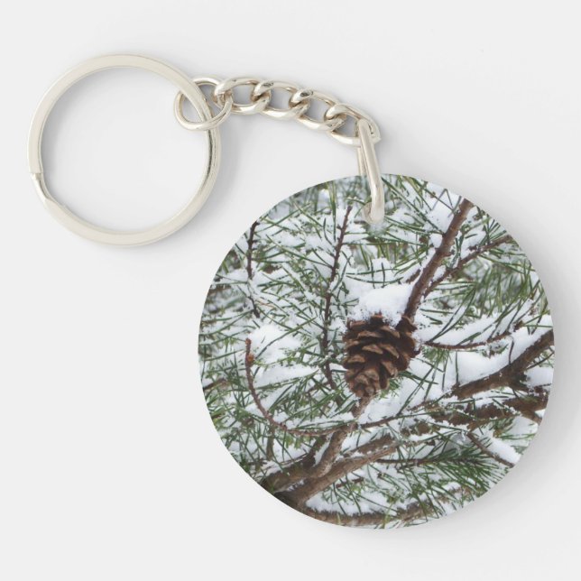 Porte-clefs Snowy Pine Cône II hiver Photographie de la nature (Devant)