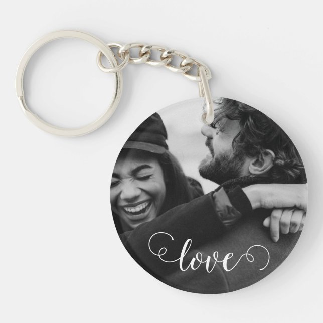 Porte-clefs Sobre Élégant Script Couple Photo Key Bague (Devant)