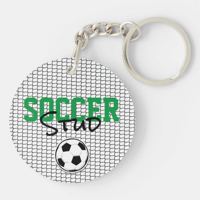 Porte-clefs SOCCER STUD Ball Net Sports Black Blanc Vert Fun (Dos)