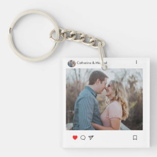 Porte-clefs Social Media Post Style Photo et nom Couple