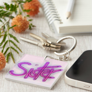 Porte-clefs Soeur Typographie violet