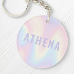 Porte-clefs Soft pastel nom arc-en-ciel tendance moderne minim<br><div class="desc">Porte - clé tendance avec un motif pastel en arc-en-ciel arrière - plan et votre nom en violet clair.</div>
