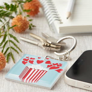 Porte-clefs Soirée cinéma Popcorn et Cœurs