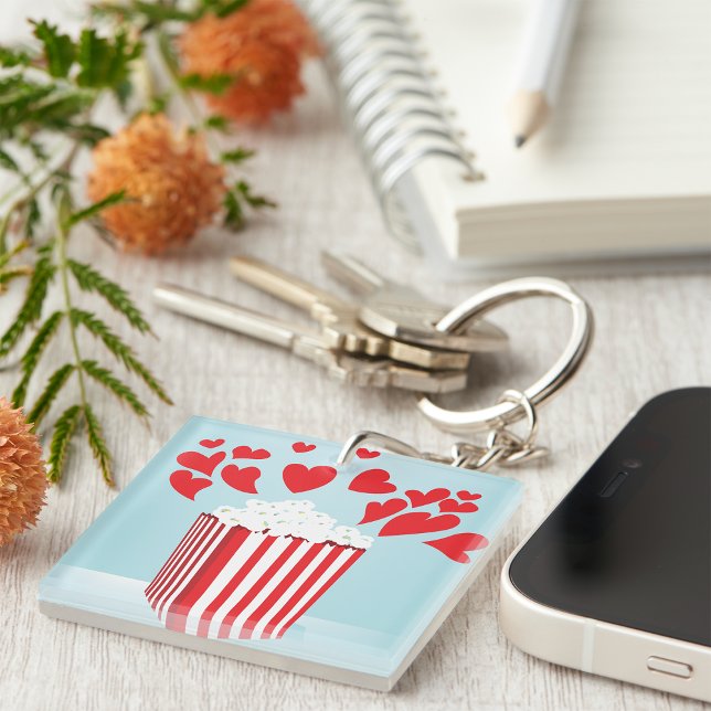 Porte-clefs Soirée cinéma Popcorn et Cœurs (Créateur téléchargé)