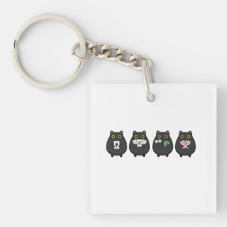 Porte-clefs Soirée de jeu de société drôle , Mahjong Black Cat