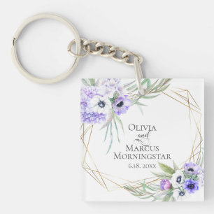 Porte-clefs Soirée de mariage Cadeau Violet Anemone Bouquet fl