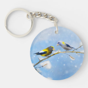Porte-clefs Soirée Grosbeak Peinture - Cute Original Chien Art