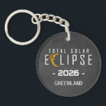 Porte-clefs Solar Eclipse 2026 Totality<br><div class="desc">Bold lettering highlights the total solar eclipse with a crescent moon and bright starburst crossing the word eclipse. The clean layout and dark background make the design easy to read. A fun keepsake for travelers heading to Greenland to see totality in 2026.

Solar Eclipse 2026 Totality Keychain</div>