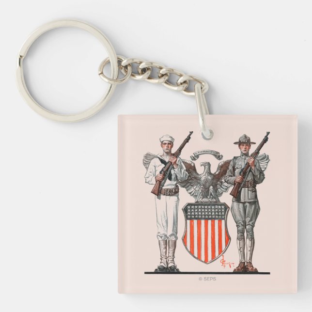 Porte-clefs Soldat, marin et bouclier des États-Unis (Devant)