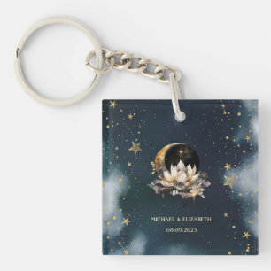 Porte-clefs Soleil d'or céleste, Lune, Lotus Stars Ciel de nui