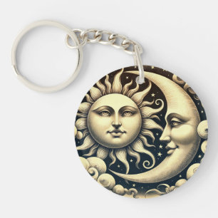 Porte-clefs Soleil et Lune Célestes Vintage