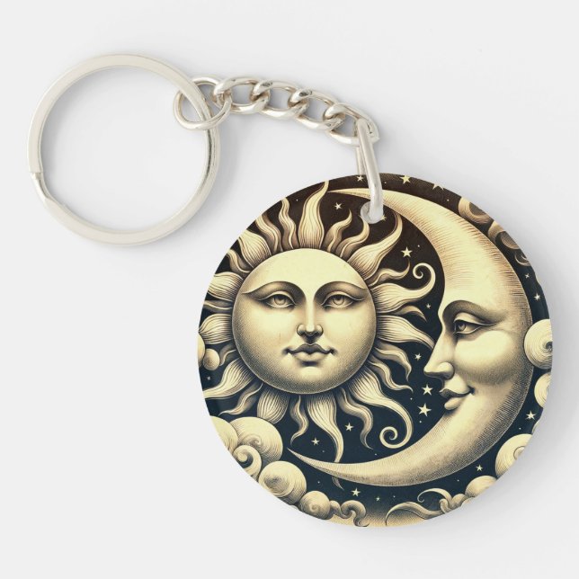 Porte-clefs Soleil et Lune Célestes Vintage (Devant)