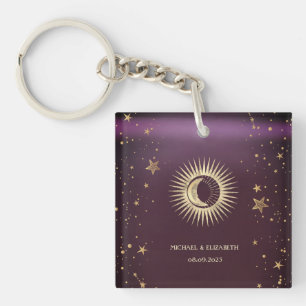 Porte-clefs Soleil Or Céleste Et Étoiles Lune Bourgogne