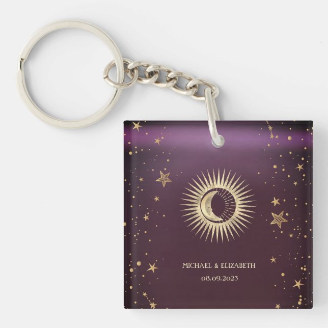 Porte-clefs Soleil Or Céleste Et Étoiles Lune Bourgogne (Devant)