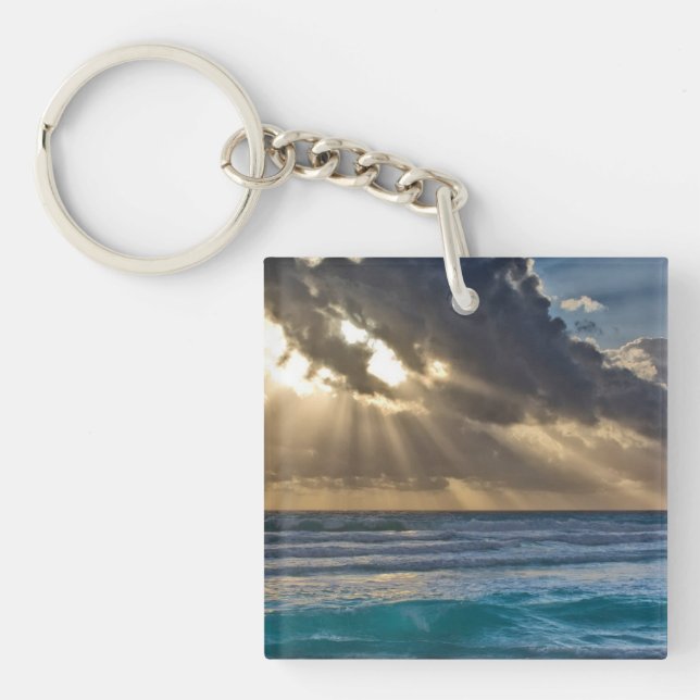 Porte-clefs Soleil Traversant Les Nuages Au-Dessus De La Mer (Devant)